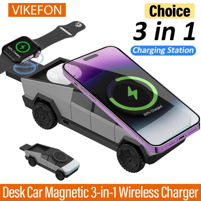 Wireless Charger 3 In 1 - VIKEFON Desk Car Magnetic 3-in-1 Wireless