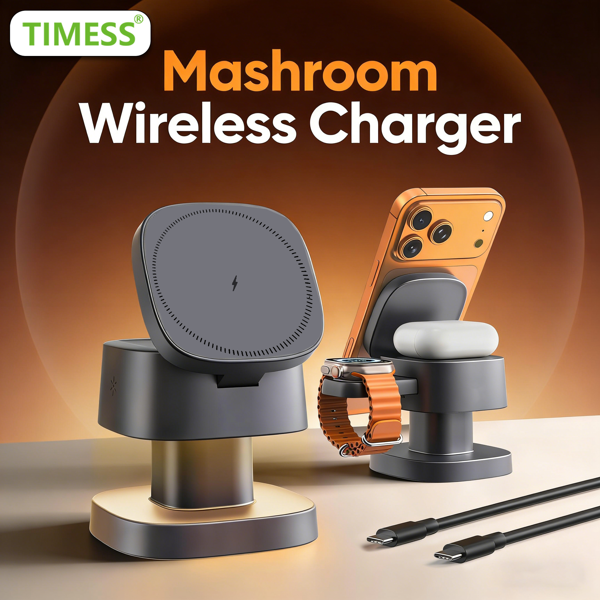TIMESS Night Light Mashroom Wi - Wireless Charger 3 In 1 ulasan dan harga
